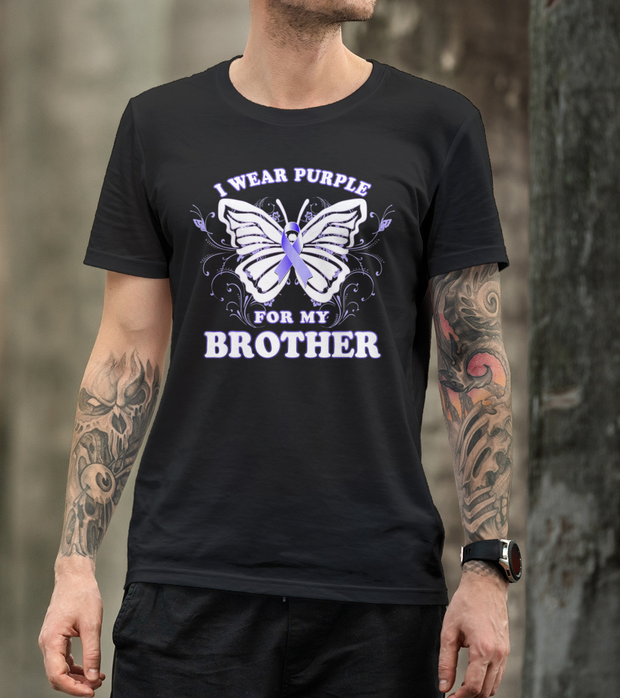 I Wear Purple For My Brother Alzheimer's Awareness Butterfly T-Shirt
