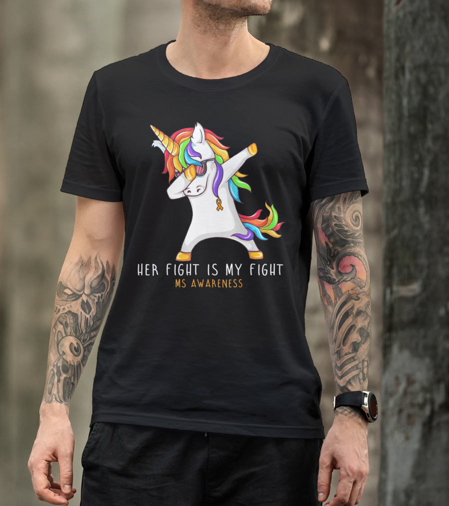 Her Fight Is My Fight Dabbing Unicorn MS Awareness T-Shirt
