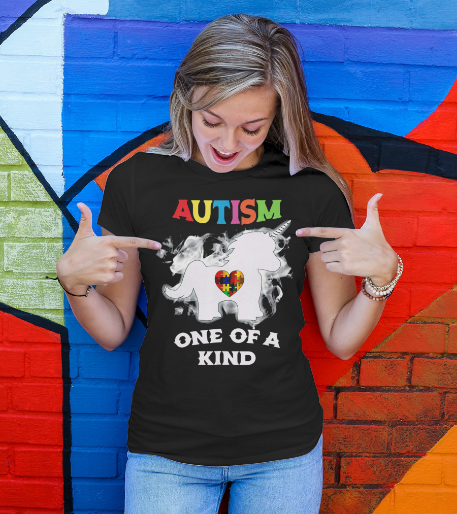 Autism One Of A Kind Unicorn Puzzle Heart T-Shirt