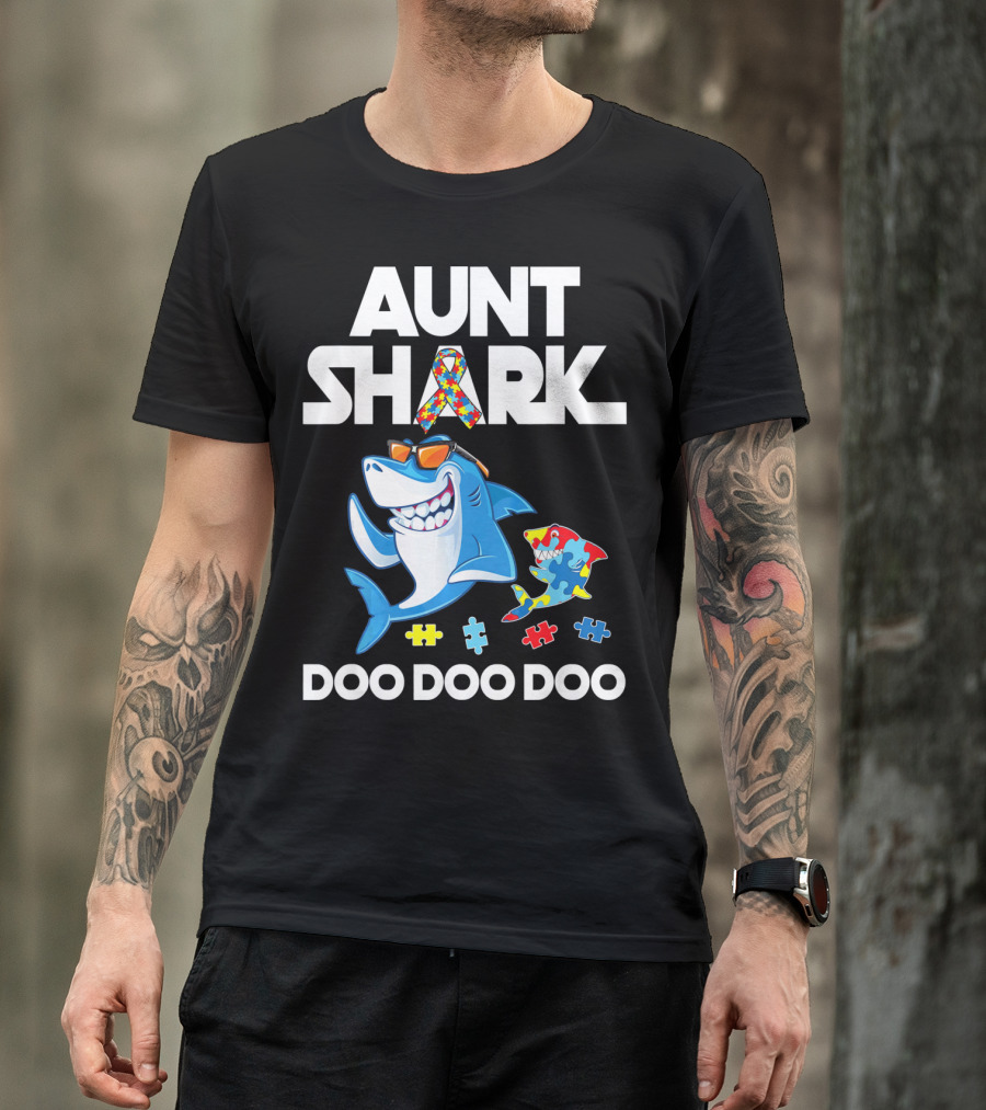 Aunt Shark Autism Awareness Doo Doo Doo T-Shirt