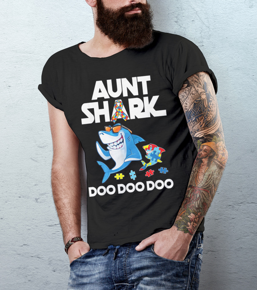 Aunt Shark Autism Awareness Doo Doo Doo T-Shirt