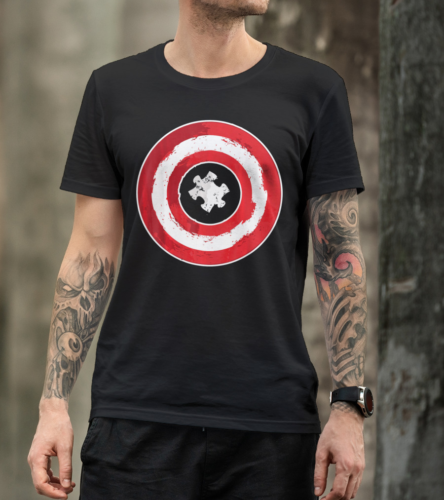 Autism Awareness Day Superhero Puzzle Piece Shield T-Shirt
