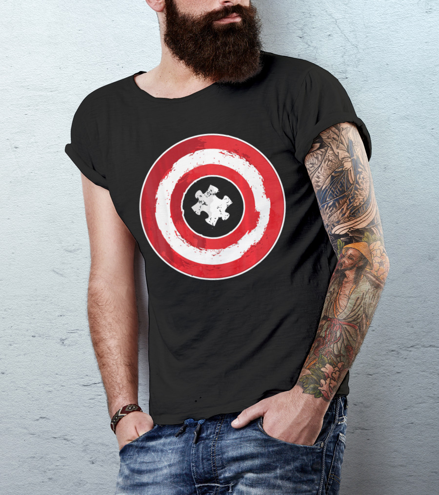 Autism Awareness Day Superhero Puzzle Piece Shield T-Shirt