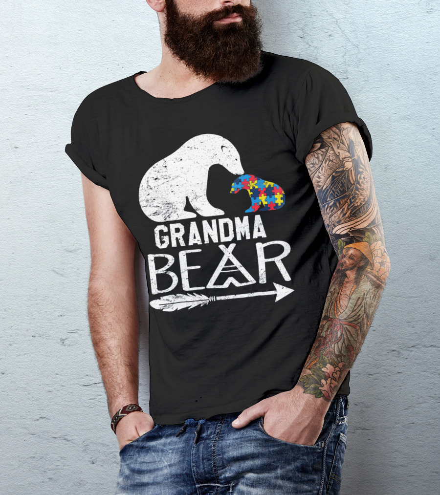 Grandma Bear Autism Awareness Puzzle Piece Arrow T-Shirt
