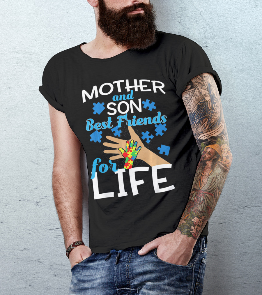 Mother And Son Best Friends For Life Autism Awareness Puzzle Piece T-Shirt