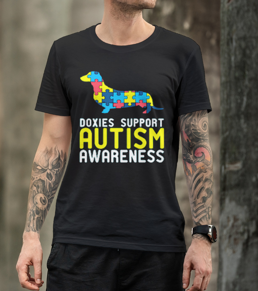 Doxies Support Autism Awareness Puzzle Piece Dachshund T-Shirt