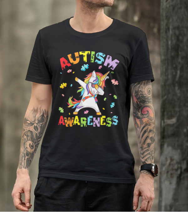 Autism Awareness Cute Unicorn Dabbing With Puzzle Pieces T-Shirt