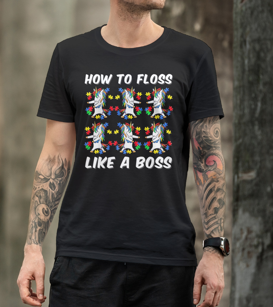 How To Floss Like A Boss Autism Awareness Unicorn T-Shirt