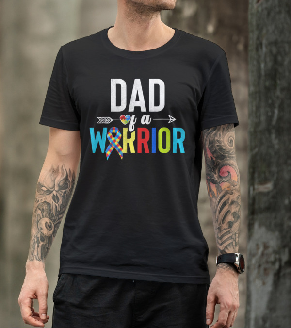 Dad Of A Warrior Autism Puzzle Heart T-Shirt