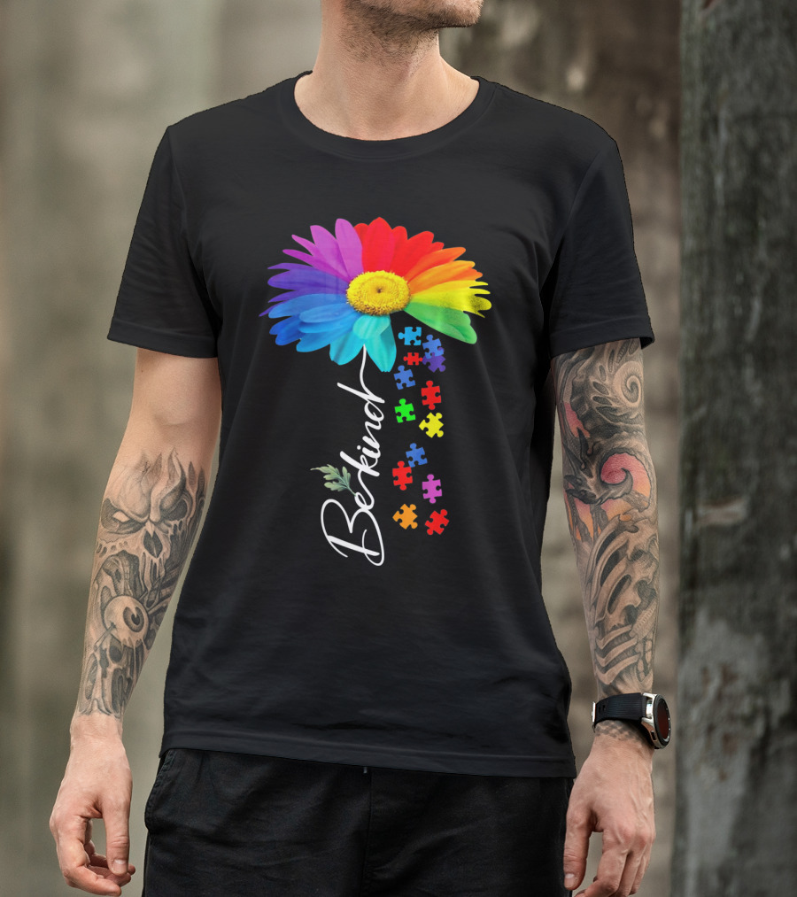 Be Kind Autism Awareness Sunflower Puzzle Unity T-Shirt