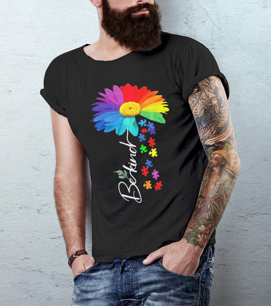 Be Kind Autism Awareness Sunflower Puzzle Unity T-Shirt