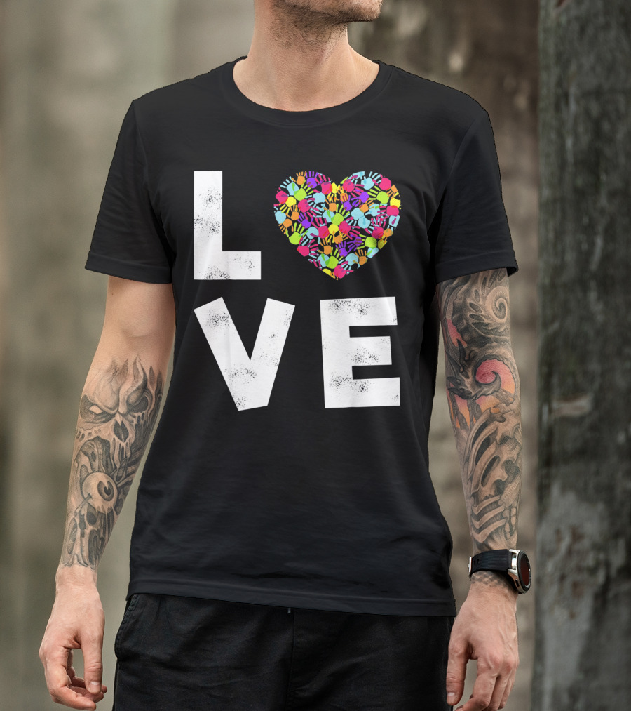 LOVE Heart With Colorful Handprints For Autism Awareness T-Shirt