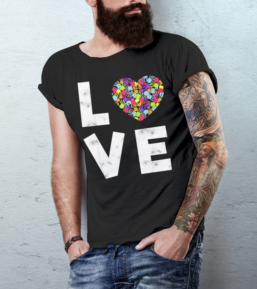 LOVE Heart With Colorful Handprints For Autism Awareness T-Shirt