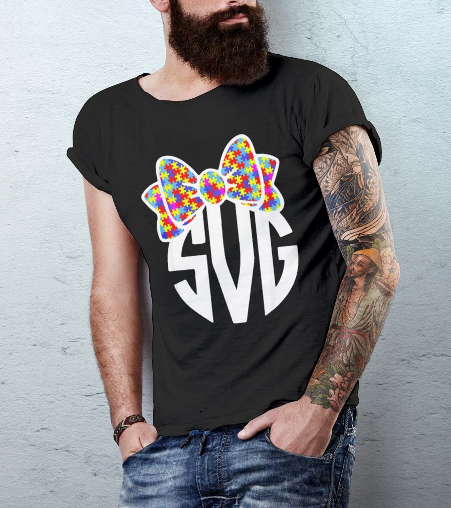 SVG Autism Awareness Puzzle Bow T-Shirt