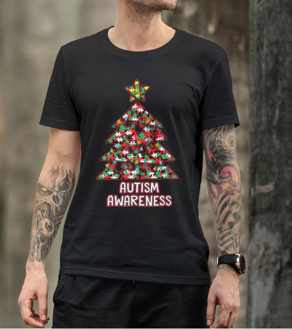 Christmas Puzzle Tree Autism Awareness T-Shirt