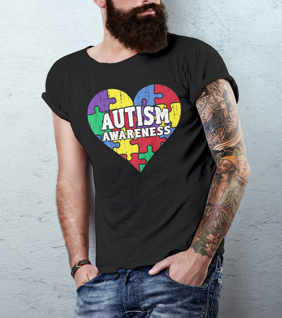 Autism Awareness Heart Puzzle Pieces T-Shirt