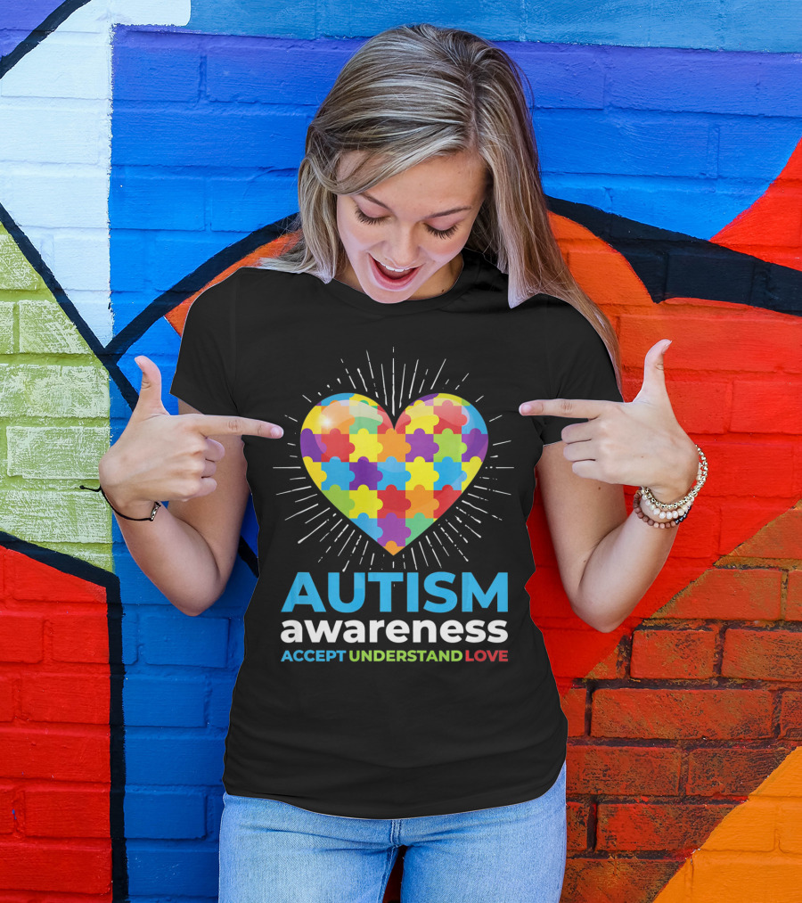 Autism Awareness Day Heart Puzzle Accept Understand Love T-Shirt