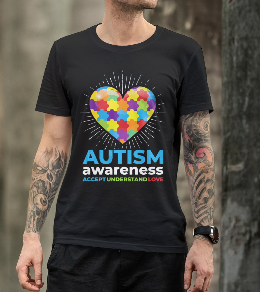 Autism Awareness Day Heart Puzzle Accept Understand Love T-Shirt