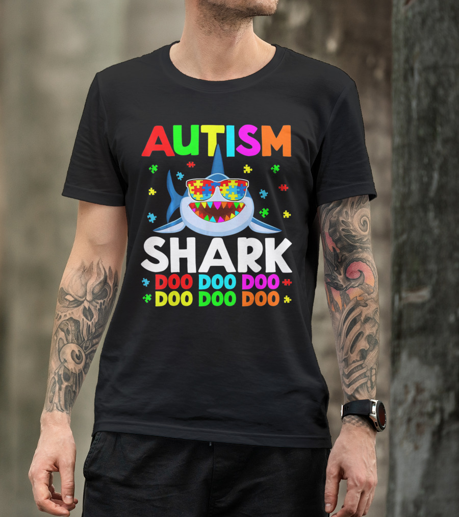 Autism Shark Doo Doo Doo Puzzle Autism Shark Sunglasses T-Shirt