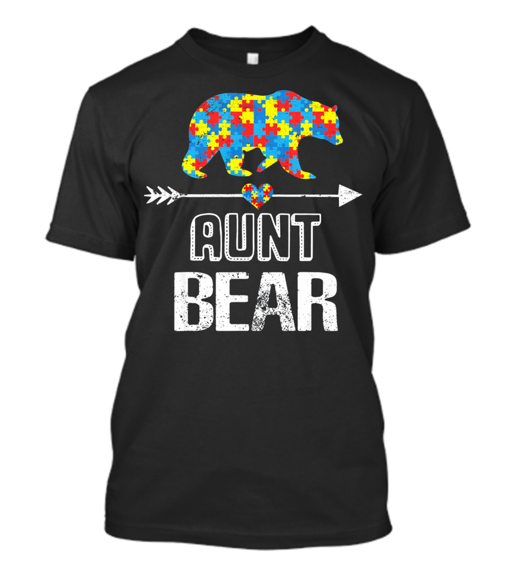 Aunt Bear Puzzle Autism Awareness Heart Arrow T-Shirt