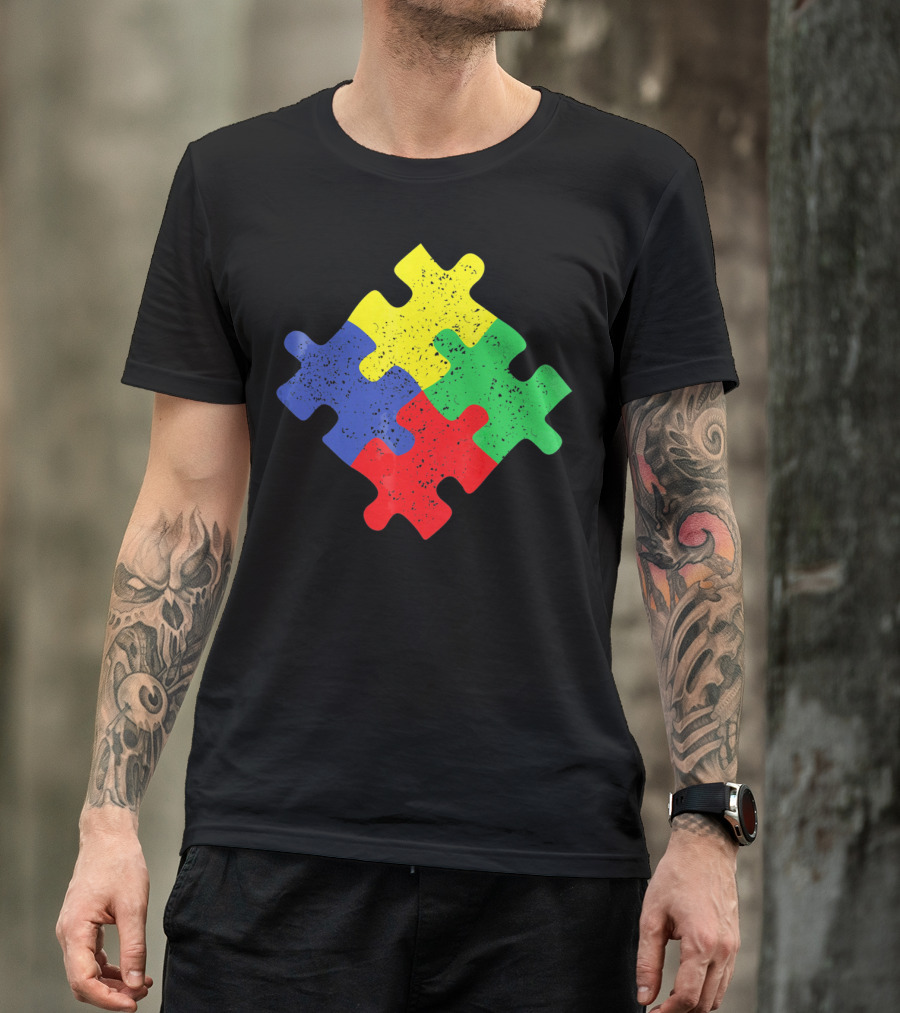 Retro Puzzle Piece Autism Awareness T-Shirt