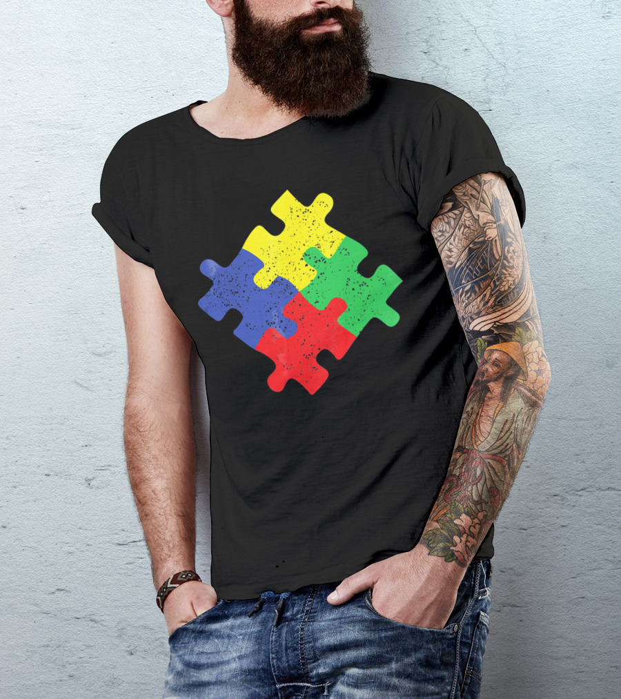 Retro Puzzle Piece Autism Awareness T-Shirt