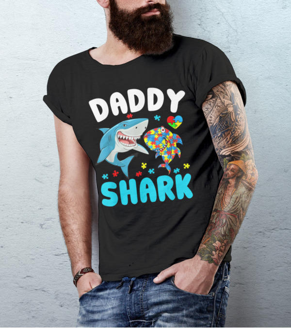 Daddy Shark Autism Awareness Puzzle Heart T-Shirt