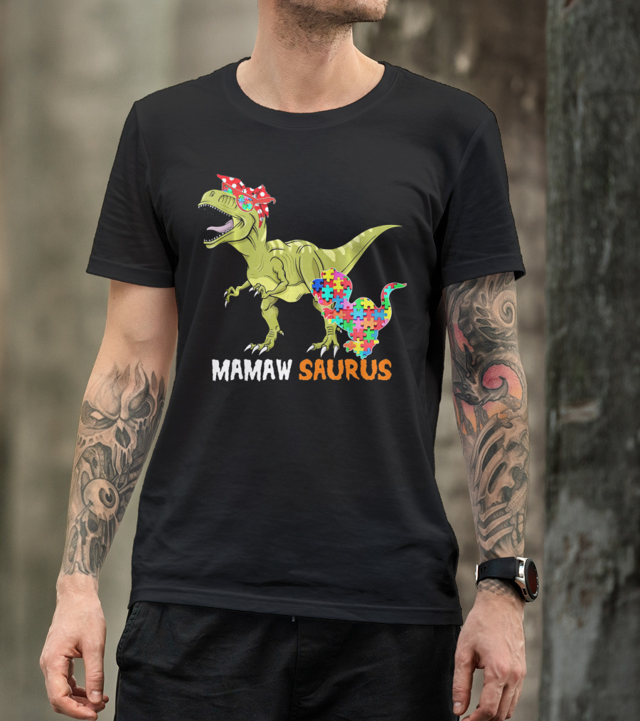 Mamaw Saurus Dinosaur Puzzle Bandana T-Shirt