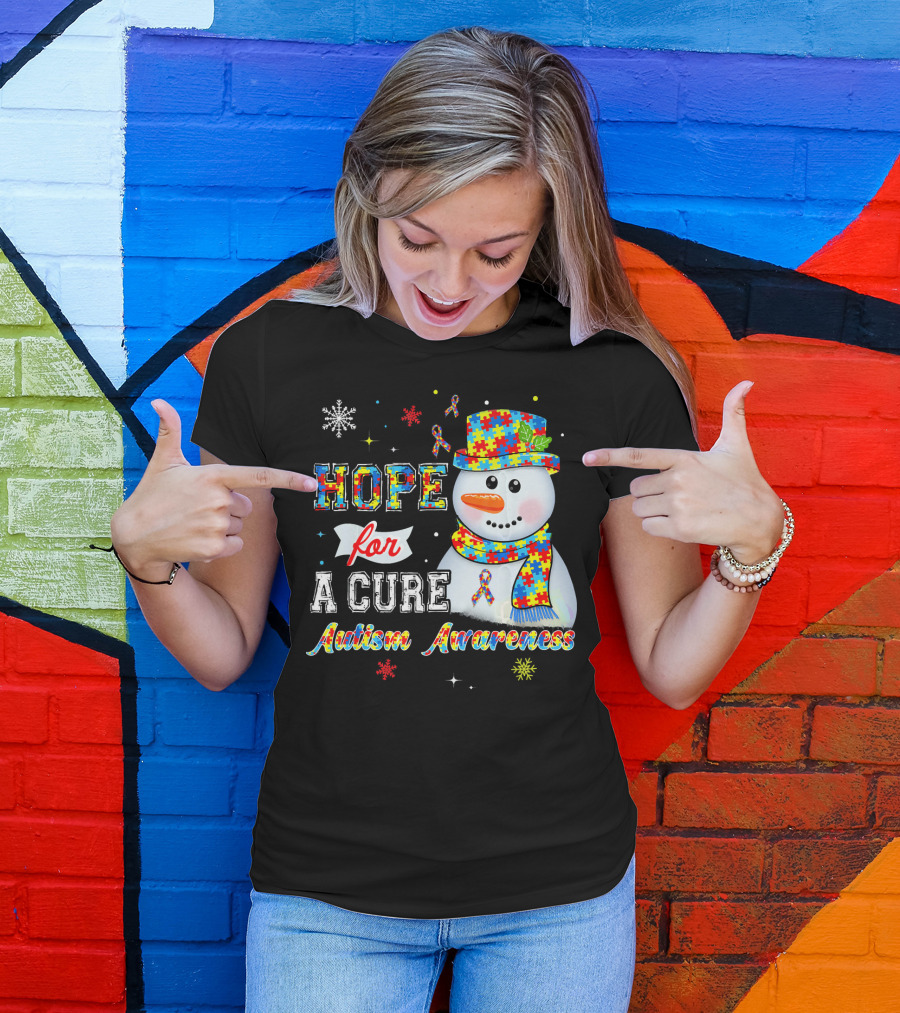 HOPE FOR A CURE Autism Awareness Snowman Puzzle T-Shirt