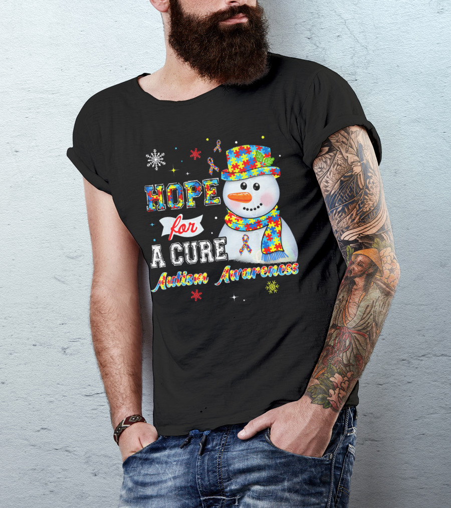 HOPE FOR A CURE Autism Awareness Snowman Puzzle T-Shirt