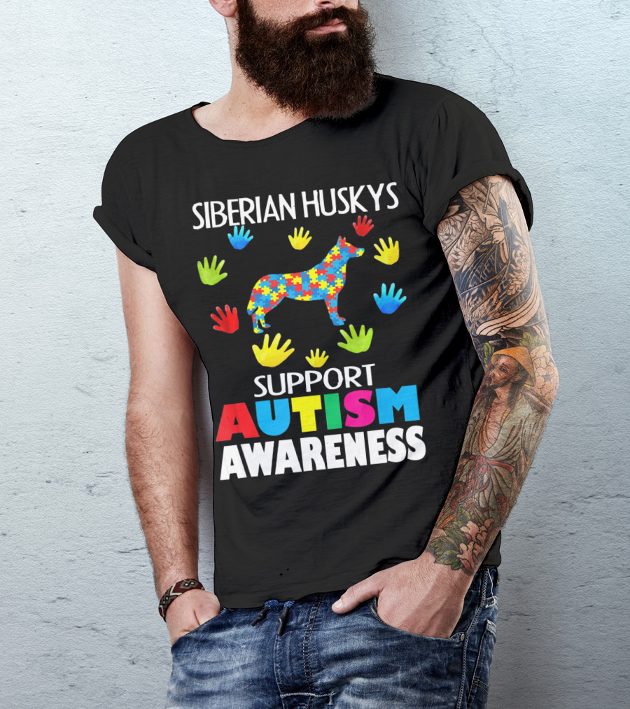Siberian Huskys Support Autism Awareness T-Shirt