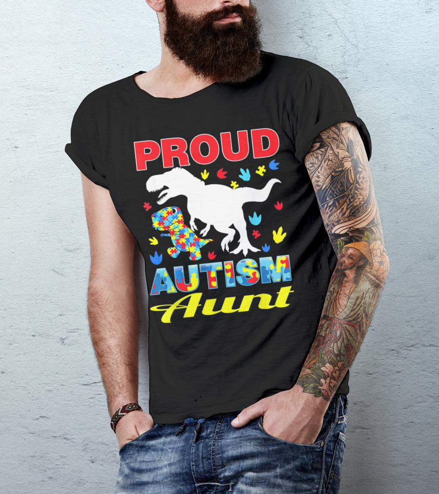 Proud Autism Aunt Dinosaur Puzzle T-Shirt