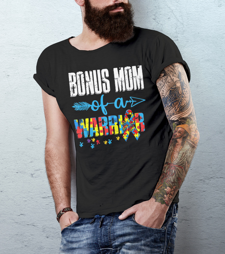 BONUS MOM OF A WARRIOR AUTISM AWARENESS PUZZLE T-Shirt