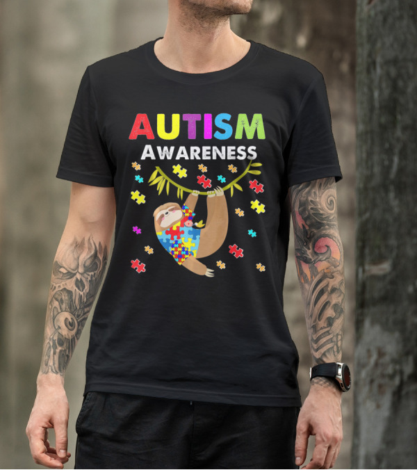 Autism Awareness Sloth Lover With Puzzle Pieces T-Shirt