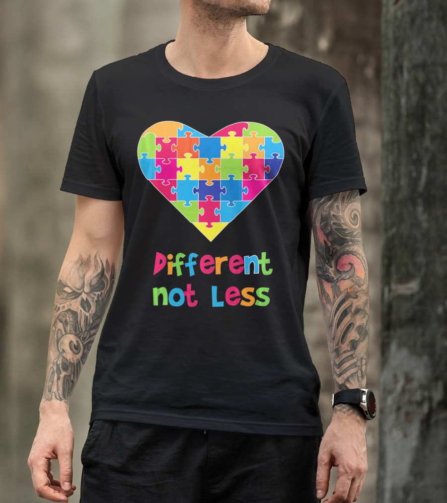 Different Not Less Autism Awareness Heart Puzzle T-Shirt