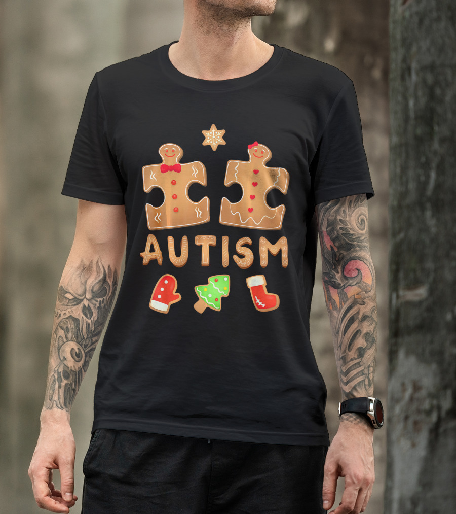 Christmas Autism Gingerbread Puzzle Cookie Awareness T-Shirt