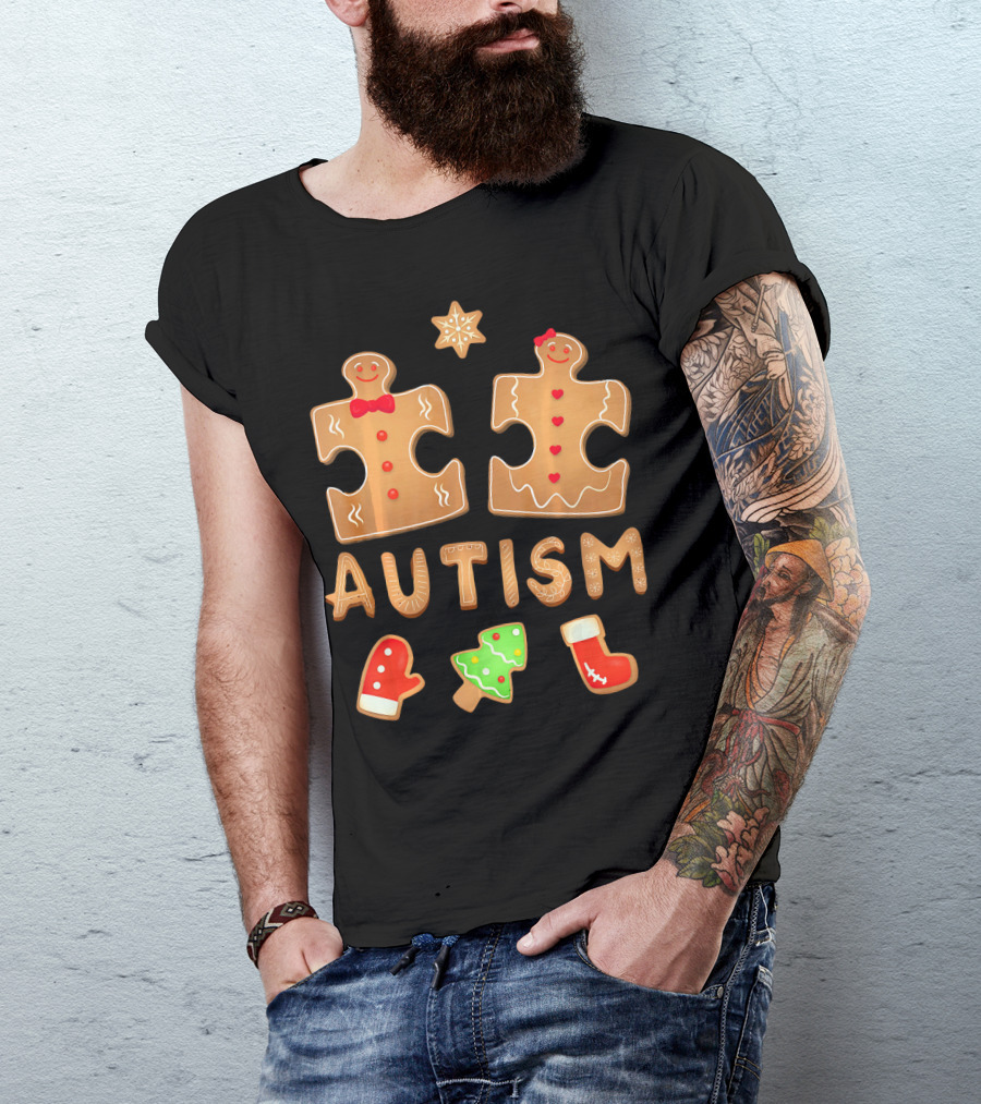 Christmas Autism Gingerbread Puzzle Cookie Awareness T-Shirt