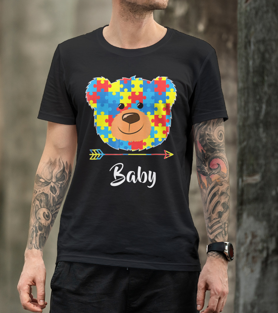 Baby Bear Autism Awareness Puzzle Pattern Cute Face T-Shirt
