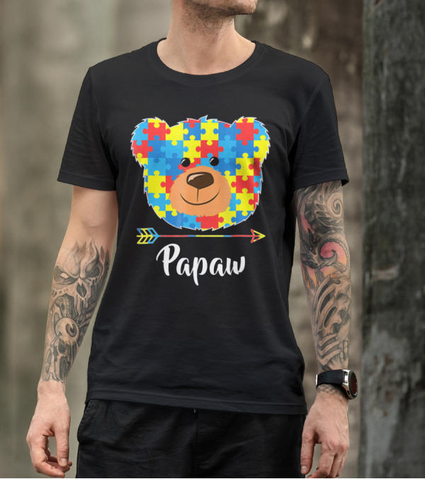 Papaw Bear Puzzle Face Autism Awareness T-Shirt