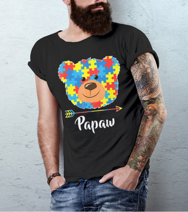 Papaw Bear Puzzle Face Autism Awareness T-Shirt