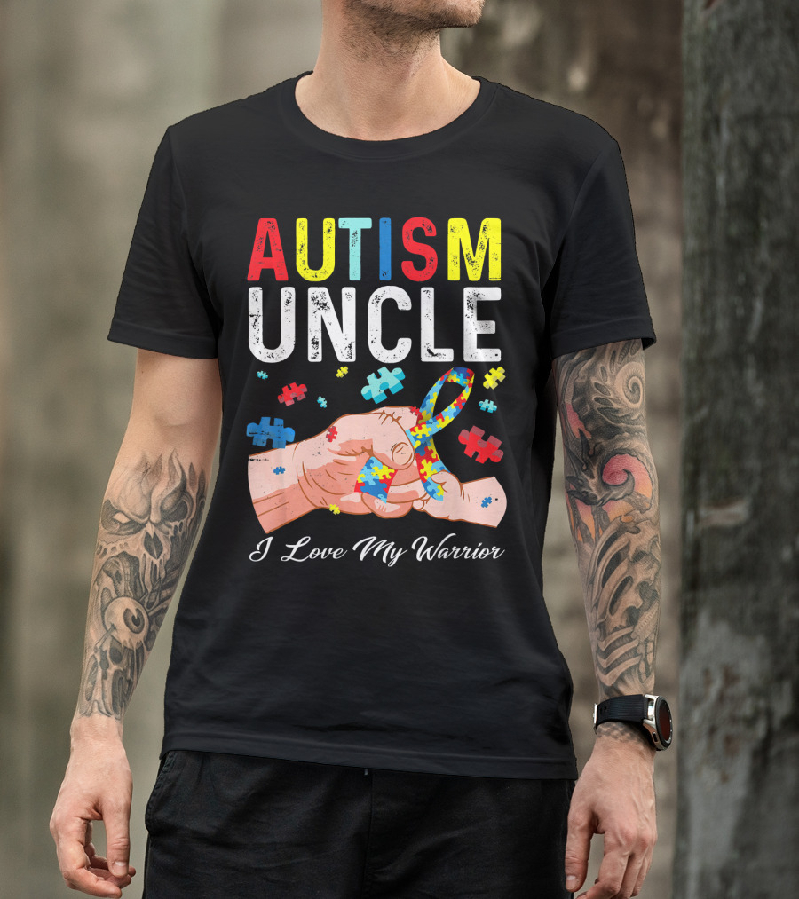 Autism Uncle I Love My Warrior Autism Awareness Puzzle T-Shirt