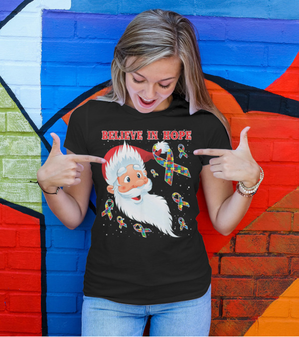 Believe In Hope Funny Santa Moon Autism Awareness T-Shirt