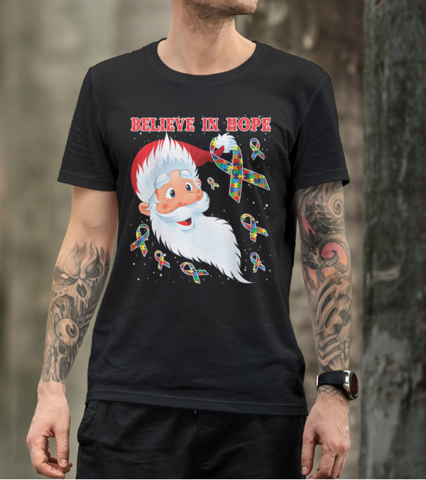 Believe In Hope Funny Santa Moon Autism Awareness T-Shirt