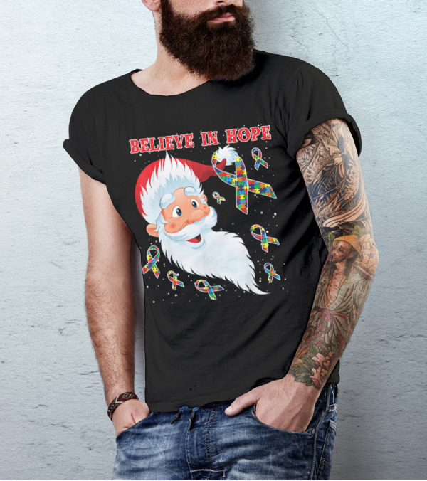 Believe In Hope Funny Santa Moon Autism Awareness T-Shirt
