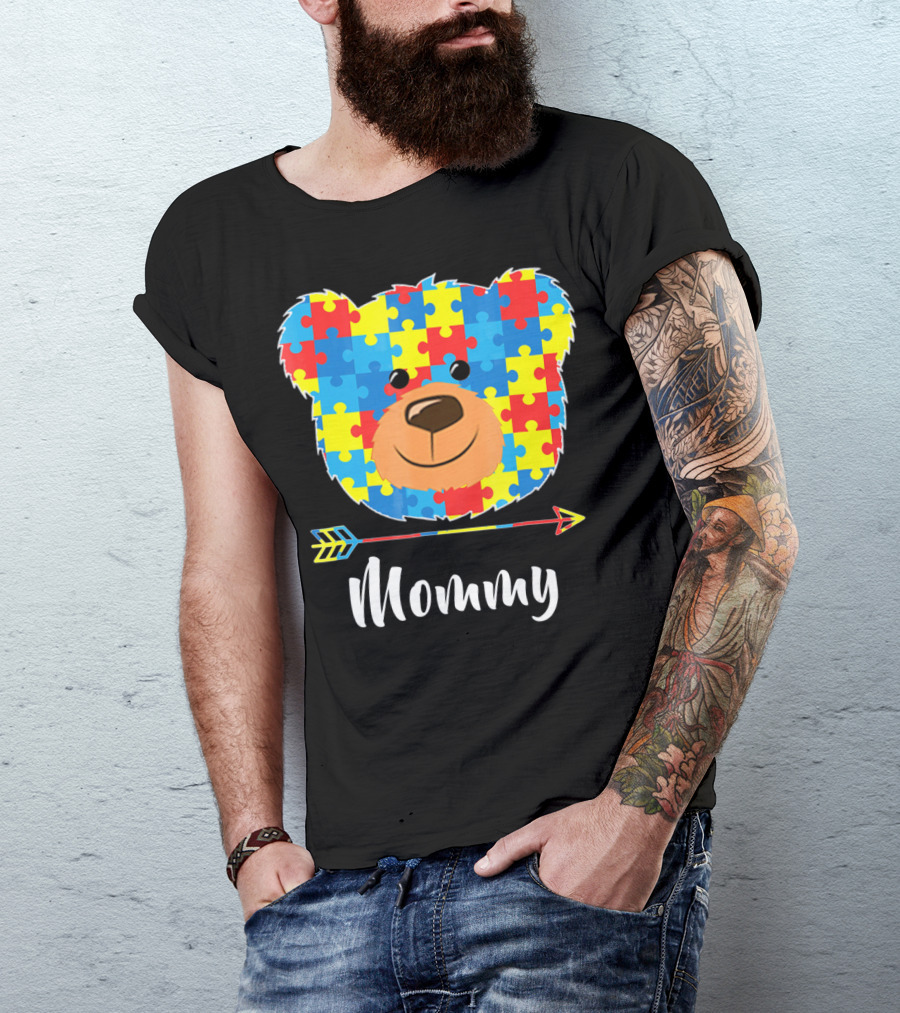 Mommy Bear Puzzle Face Autism Awareness T-Shirt