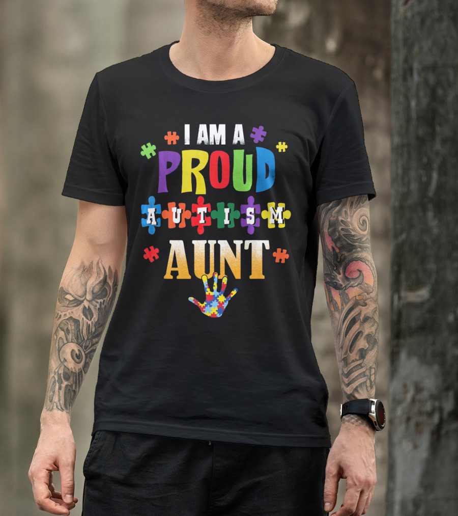 I Am A Proud Autism Aunt Puzzle Pieces Awareness T-Shirt
