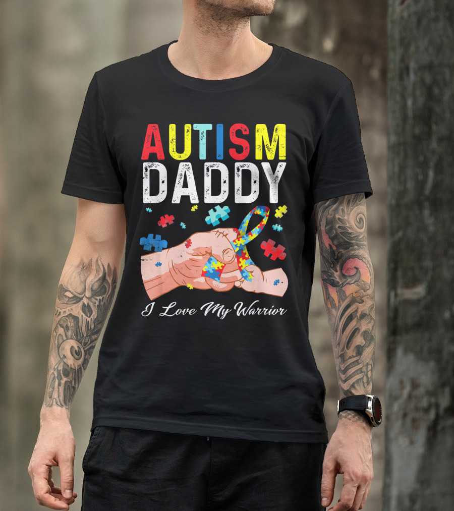 Autism Daddy I Love My Warrior Puzzle T-Shirt