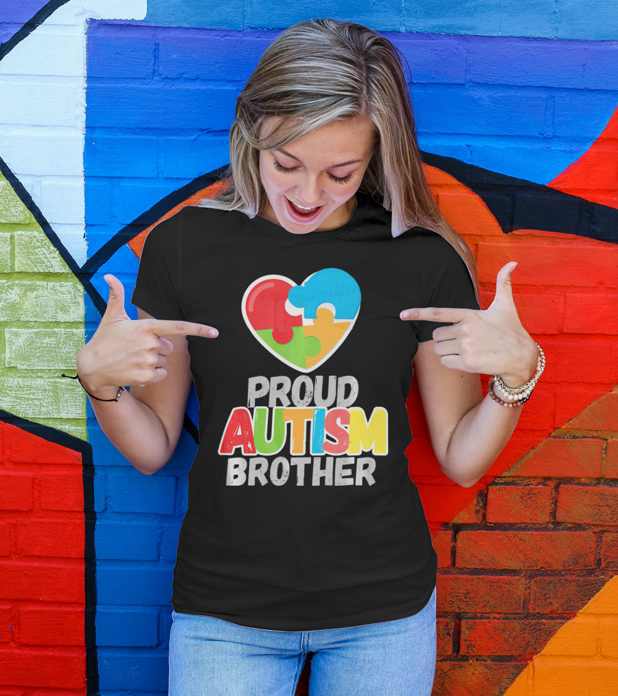 Proud Autism Brother Heart Puzzle Autism Awareness T-Shirt