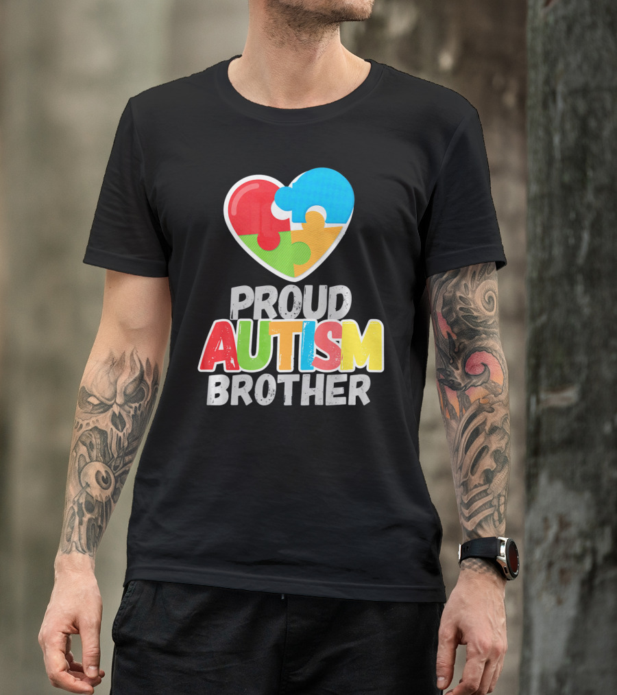 Proud Autism Brother Heart Puzzle Autism Awareness T-Shirt