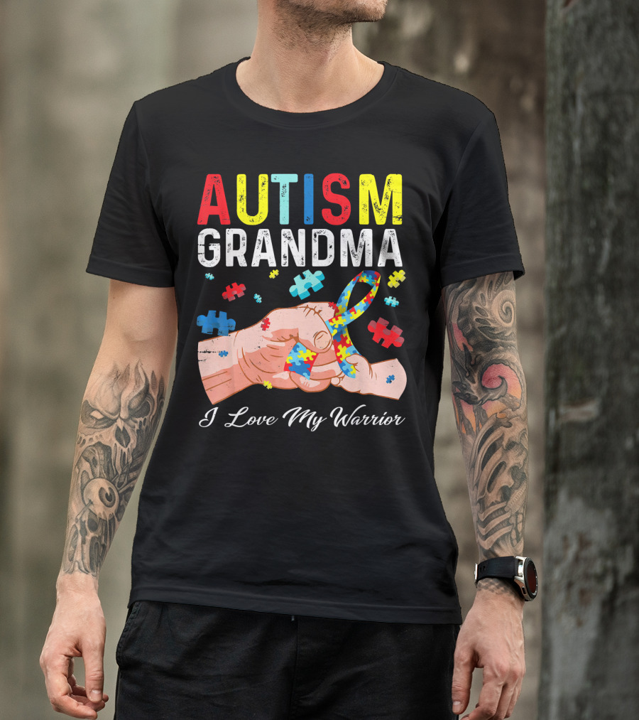 Autism Grandma I Love My Warrior Puzzle T-Shirt